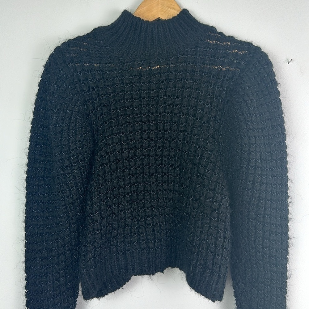 Zara Dolman Sleeve High Neck Chunky Knit Sweater SM Top Wool Acrylic Blend Black - Picture 5 of 16